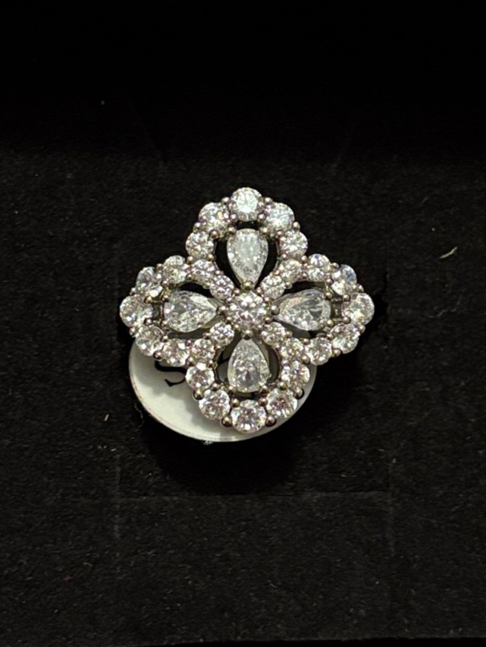 Sparkling Silver-Tone Crystal Floral Ring